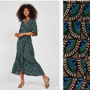 Silk & Salt Journey Maxi Wrap Dress African Peacock Print Green Blue NWT - XXL